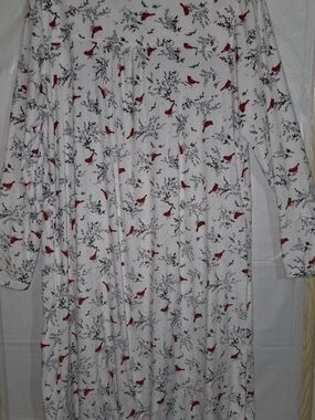 Aria White Nightgown with Red Cardinal Print Size XL Cozy Cottagecore